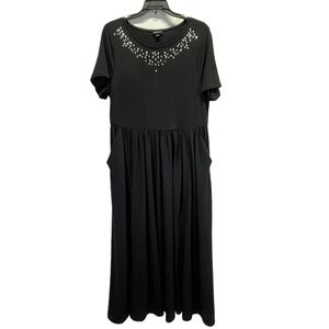 Torrid Black Embellished Neck Skater Midi Short Sleeve Cocktail Dress Size 10‎